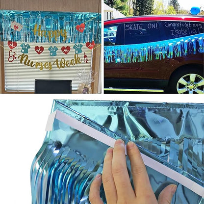 Thick 10 Feet by 15 Inch Turquoise Foil Fringe Garland - Pack of 3 | Shiny Metallic Tinsel Banner for Parade Floats, Bridal Shower, Wedding, Birthday, Christmas | Wall Hanging Drapes (3)