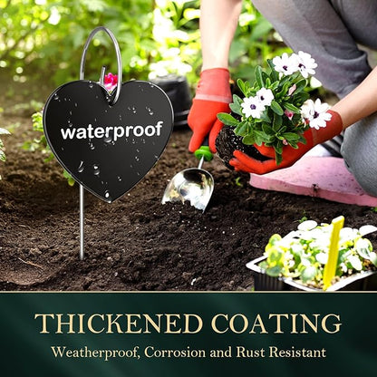 30-Pack Iron Metal Heart Shaped Garden Markers Weatherproof Metal Plant Labels Large Planting Seedling Stake Signs, for Seedlings Herbs Vegetable Greenhouse Gifts with White Marker Pen Labels