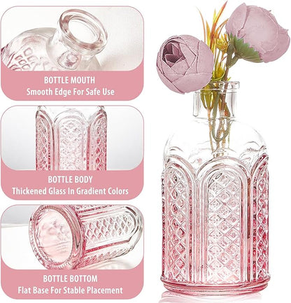 Glass Bud Vase Set of 12,Small Flower Vases in Bulk,Pink Mini Vintage Vase for Home Centerpiece, Parties, Wedding Decoration for Home Centerpiece, Parties, Wedding Decoration(12)