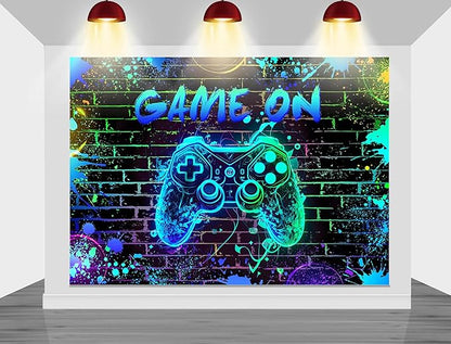 Mocsicka Game On Backdrop Video Game for Boys Level Up Birthday Party Decoration Game Night Arcade Neon Glow Gamer Banner Photography Background (Blue, 10x8ft(120"x96"))