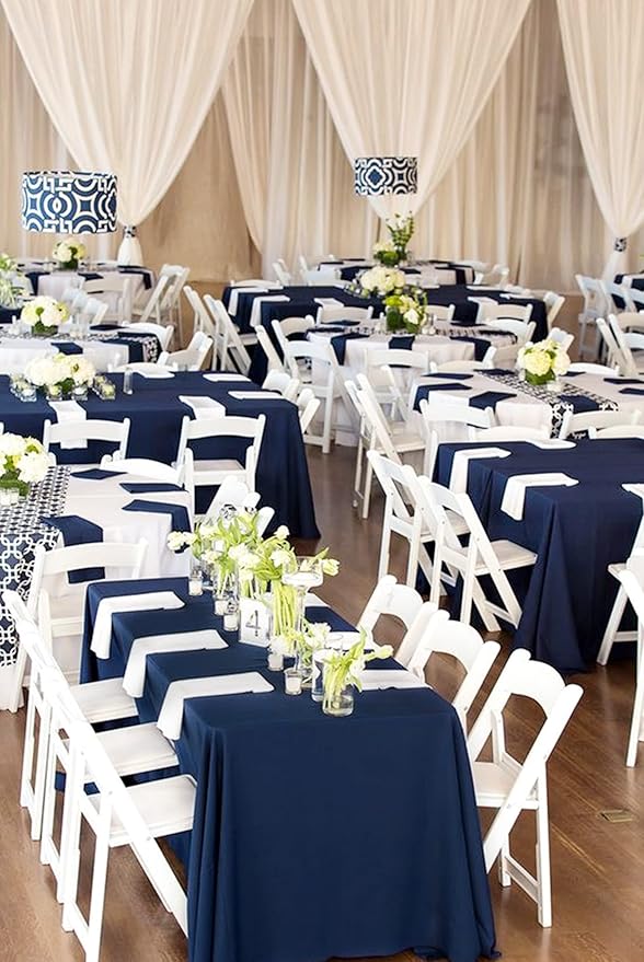 12 Pack Polyester Tablecloth 60 x 126 Inch Navy Blue Tablecloth for 8 Ft Rectangle Tables,Washable Fabric Table Covers Polyester Table Clothes for Wedding Parties Banque