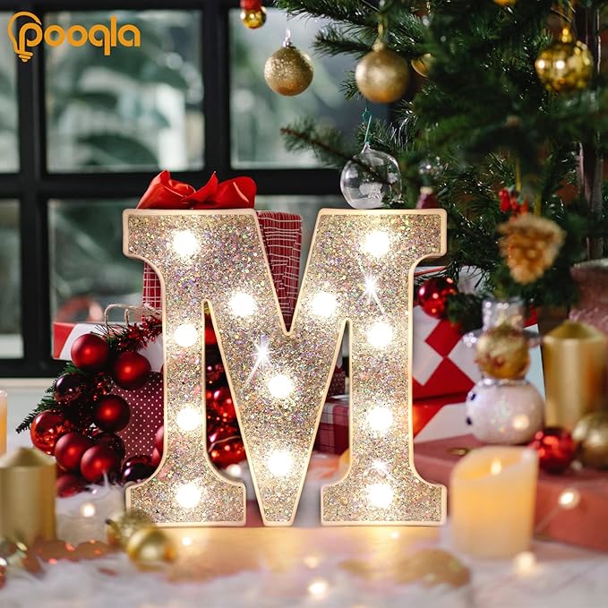Pooqla Light Up Letters, LED Marquee Letters for Silver Birthday Decorations, Battery Powered Night Light Teenager Girl Room Decor, Gift for Girls Boys Wedding Bedroom Christmas Party Decor, Letter D