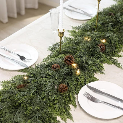 Real Touch Cedar Garland - Artificial Christmas Garlands Faux Green Cedar Fake Pine Needles Garland for Fireplace,Table, Stairs, Mantle, Window,Indoor Outdoor,Home,Holiday Decor(1 PCS,6 FT)