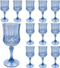 Plastic Wine Glasses，Plastic Goblets Vintage Style Cordial Drinking Glasses for Wedding Reception, Grand Event Party Supplies (12, Blue)