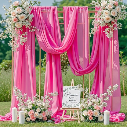 Wedding Arch Draping Fabric,2 Panels 18FT Hot Pink Sheer Chiffon Curtain Drapes 6 Yards for Wedding Ceremony Birthday Party Decoration