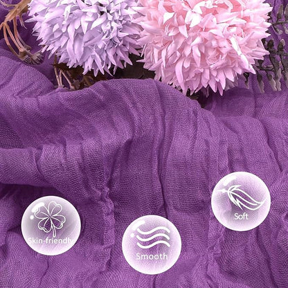 6 Pack Purple Cheesecloth Fall Table Runner 10ft Boho Gauze Fabric Cheese Cloth Table Runner 35 x 120 Inch Rustic Sheer Runner For Romantic Wedding Decor Baby Shower Party Table Centerpiece Decoration