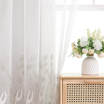 VISIONTEX White Sheer Voile Curtains, Decorative White Embossed Drip Rod Pocket Window Drapes for Home Kitchen, Living Room and Bedroom 54 x 95 Inch, Set of 2 Curtain Panels