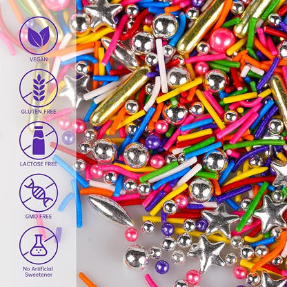 Rainbow Sprinkles for Cake Decorating - Metallic Gold Sprinkles Silver Star, Colorful Jimmies, Sugar Pearl, Cupcakes Topper, Ice Cream, Cookie Decorations for Christmas Birthday Party