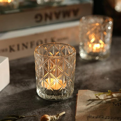 48 Pack Clear Votive Candle Holders, Vintage Glass Candle Holder for Floating Candle, Tealight Candle Holder for Table Centerpieces Home Bridal Shower Birthday Christmas Wedding Table Decor(48)