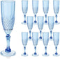 Plastic Champagne Flutes, 12PCS Blue Wine Glasses Goblets Cups Reusable Flute, for Weddings Bachelor Parties Toasting and Events (12, Blue)