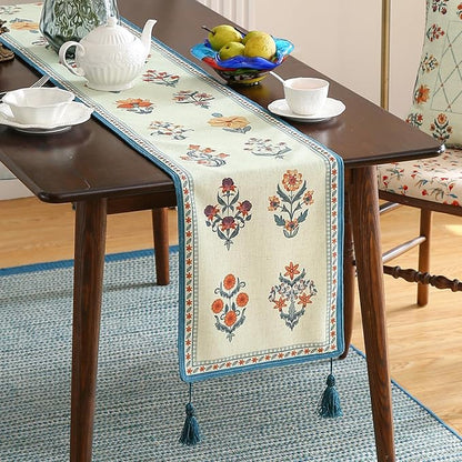ISAENNE Designer Light Green Linen Table Runner 71 Inches Long,French Floral Patterns Elegant Table Runner for Dining Tables,Thanksgiving,Kitchen Tables,Christmas,12"*71"-Floralsea B
