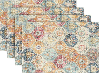 Snycler Table Runner Boho Table Runners Vintage Elegant Farmhouse Table Center Linen Decor for Home Dining Party Entrance (12x18 Inch ,Set of 4) Boho-Yellow