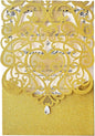 Hosmsua 50PCS Blank Wedding Invitation Cards 5 x 7.3 Inch Gold Laser Cut Hollow Heart Floral Invitation with Rhinestone pockets invitations for Engagement Quinceanera Invite (Gold Glitter)