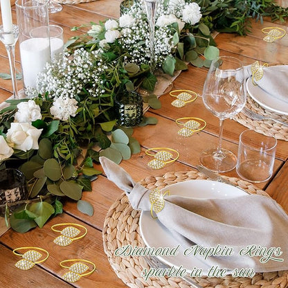 Hotop 400 Pcs Napkin Rings Gold Table Decorations, Elegant Bling Leaves Napkin Rings, Rhinestone Guest Towels Buckle for Wedding Gold Party, Thanksgiving Christmas Dinner Banquet Table Decoration