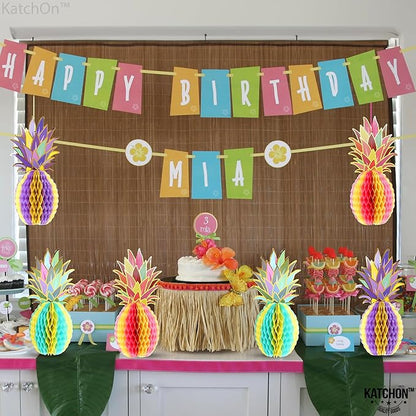 KatchOn Huge Pineapple Centerpiece for Tables - 12 Inch, Pack of 6 | Luau & Hawaiian Party Decorations, Tropical & Beach Decorations