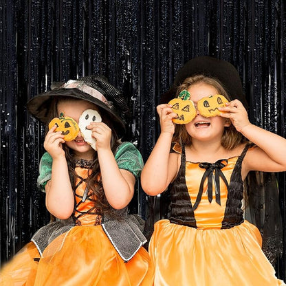 5 Pack Black Photo Backdrop Party Streamers Metallic Tinsel Curtains for Birthday Halloween Decor Bachelorette Wednesday Wizard Party
