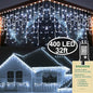 KNONEW Christmas Lights Outdoor Decorations 400 LED 33ft 8 Modes Curtain Fairy String Light with 75 Drops, Clear Wire LED String Light Decor for Wedding Party Holiday Christmas Decorations(Cool White)