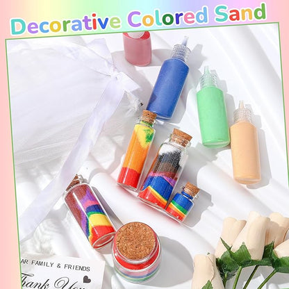 Wettarn 120 Pcs 1.25 oz Sand Art Bottle Kits 60 Colors of Sand and Bottle for Rangoli Art Painting DIY Drawing Favor Diwali Wedding Decoration Vase Glass Crafty Collection (Bright Colors)