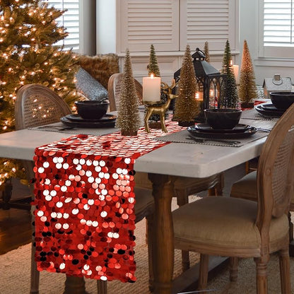 VHH Sequin Table Runner 12 x 108 inches Red Table Runner, Glitter Runner for Party Wedding Birthday, Party Spring Easter Rustic, Birthday Supplies Decorations (1 Pack).