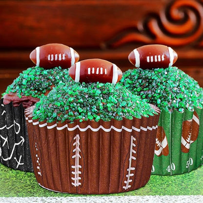 Whaline 600Pcs Football Cupcake Liners 6 Styles Rugby Cupcake Wrappers Baking Cups Holders Sports Theme Muffin Baking Liners for Birthday Party Holiday Party Post-match Celebration