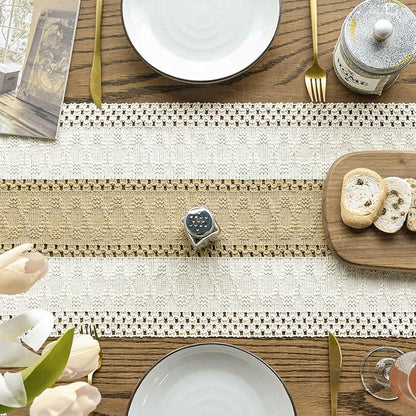 Artoid Mode Burlap Brown Farmhouse Rustic Table Runner, Seasonal Holiday Hollow Kitchen Dining Table Decoration for Home Party Decor 12x36 Inch