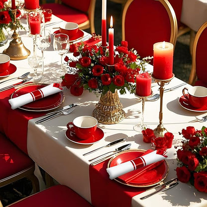 400PCS Pre Rolled Red Plastic Silverware Sets - Heavy Duty Red Cutlery - Include 100 Pack Wrapped Disposable Utensils with Napkins for Christmas Parties & Dinners & Weddings