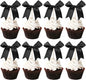 24 PCS Bow Cupcake Toppers Bowknot Cake Toppers Bow Cupcake Picks Bowknot Birthday Party Decorations Bow Cake Dessert Picks for Wedding Bridal Engagement Baby Shower Birthday Party Supplies Black