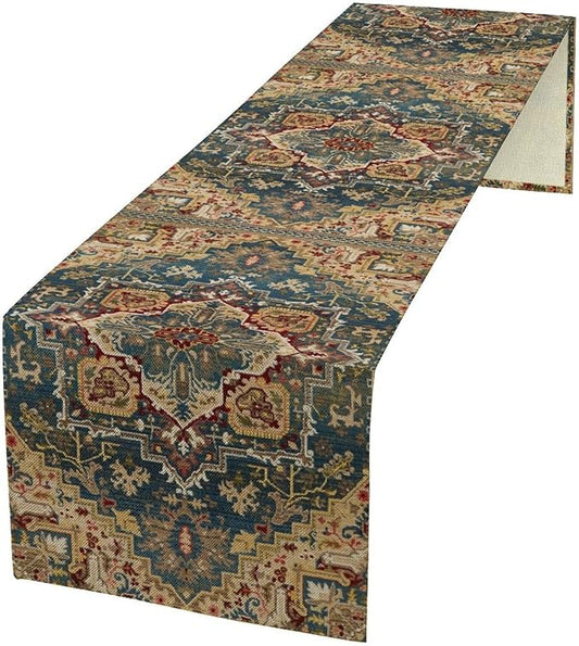 Boho Bohemia Style Table Runner, Country Rustic Farmhouse Vintahe Colorful Geometry Print Table Runner for Home Kitchen Dinner Party Holiday Decor, 13x108inch