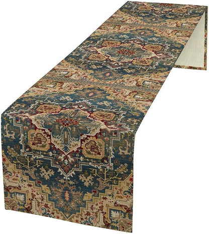 Boho Bohemia Style Table Runner, Country Rustic Farmhouse Vintahe Colorful Geometry Print Table Runner for Home Kitchen Dinner Party Holiday Decor, 13x120inch
