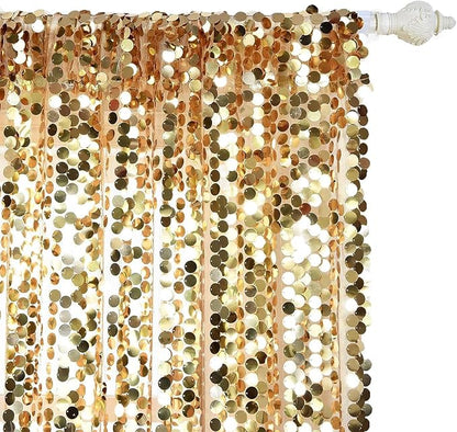 HH 9x9FT Big Gold Sequin Payette Backdrop Curtains Panels, Shimmer Sequin Photography Backdrop for Wedding Party Christmas Decoration