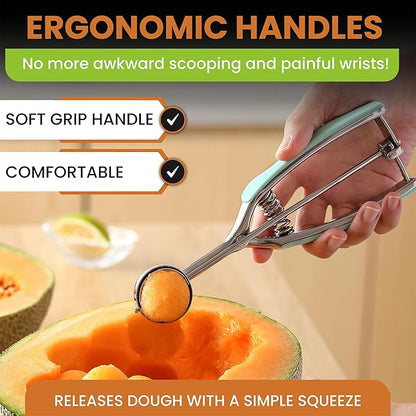 Spring Chef - Mint Small Cookie Scoop for Baking, Multifunctional #60 Melon Baller with Trigger Release for Watermelon, Ice Cream, Protein Ball, Stainless Steel Scooper, 1 Tbsp Cookie Dough Scoop