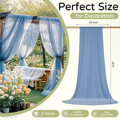 Wedding Arch Draping Fabric 29" x 19Ft Sheer Drapes for Backdrop Wedding Ceremony Reception Ceiling Decor Curtain Baby Bridal Shower Decoration (Dusty Blue, 3 Panels)