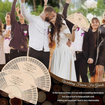 100 PCS Custom Fans Personalized Folding Fans for Line Dancing Wooden Hand Fan Wedding Favors Bulk Fans for Guests Party Event Use (Style13)