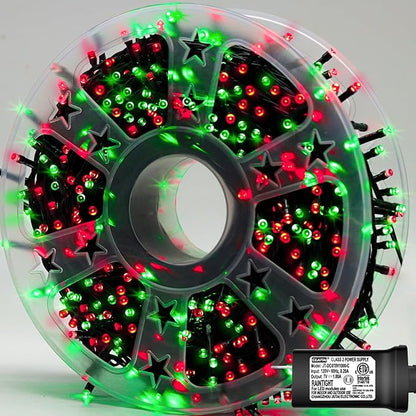YEGUO 165ft 500 LED Christmas Lights Outdoor Waterproof, Red and Green String Lights Plug in, Green Wire Twinkle Tree Lights Indoor with Timer Memory 8 Modes