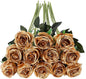 Tifuly Gold Roses Artificial Flowers -12Pcs Realistic Single Long Stem Fake Silk Roses Bouquet for Party Home Wedding Centerpiece Hotel Office Decor