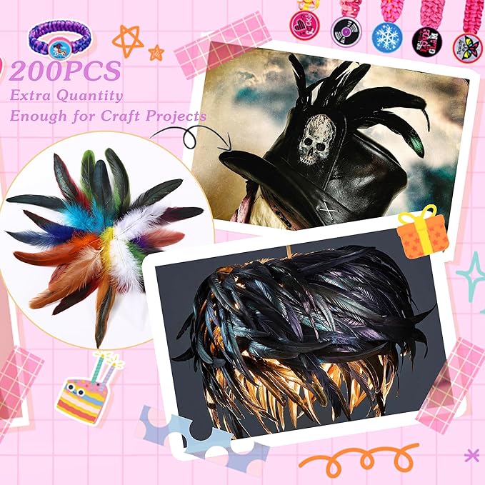 SOGUGOM Natural Rooster Tail Feathers - 200 pcs 5-7 inch Natural Small Feathers Bulk for Hats, Cocktail Table Centerpieces and Costume(Natural)