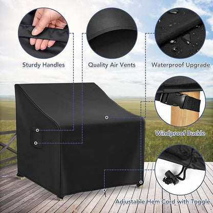 Patio Furniture Covers Waterproof for Chairs, Lawn Outdoor Chair Covers 2 Pack, Patio Chair Covers for Outdoor Furniture Fits up to 33W x 34D x 31H inches, Black