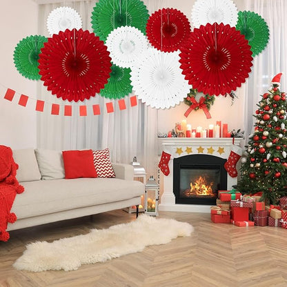 18 Pcs Christmas Hanging Paper Fan, Hanging Honeycomb Round Paper Fans for Weddings, Birthdays, Baby Showers, Classroom, Events Ceiling Party Supplies Decorations
