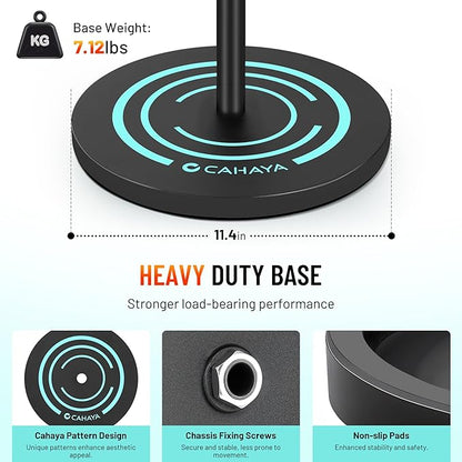 CAHAYA Microphone Stand Floor Universal - Metal Mic Stand with Weighted Round Heavy Base Mic Stands Adjustable Height with Phone Holder Mic Floor Stand with 2 Mic Clips and 3/8'' to 5/8'' Adapter