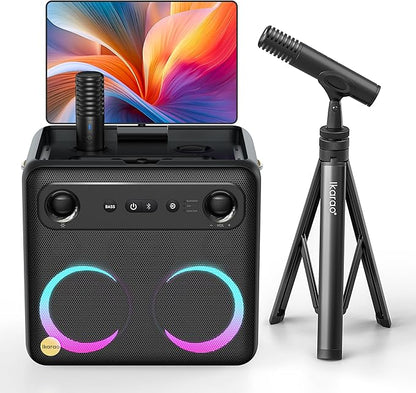 Ikarao Karaoke Machine with Microphone Stand, Portable Bluetooth Speaker for Party, Backyard, Karaoke System with 2 Wireless Microphone for Adults Kids, for Women, Men, Singing Lovers