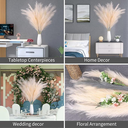 EVODIS Pampas Grass Decor Tall, 43"/110cm Faux Pampas Grass 6 Stems Large Pompass Grass Branches Tall Bulk Boho Flower Arrangement for Home Room Wedding Party Decor(Purple)