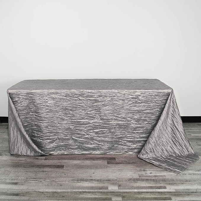 YOUR CHAIR COVERS - 90 x 156 inch Rectangular Crinkle Taffeta Tablecloth - Dark Silver/Platinum, Rectangle Table Linens for 8 ft Rectangular Tables, Wedding Crushed Table Cloth