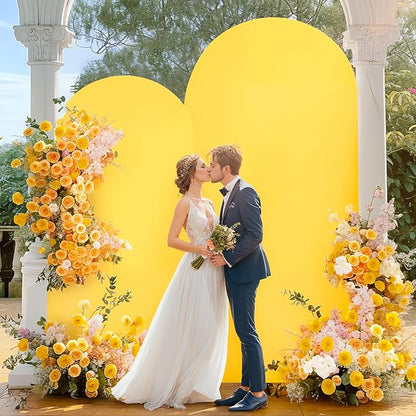 6.6FT Yellow Arch Backdrop Cover - Polyester Fitted Wedding Arch Stand Covers Round Top Chiara Arch Backdrop Cover for Birthday Party Banquet Photo Background Decoration