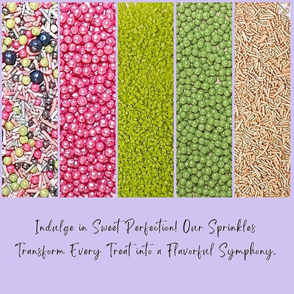 Confect Sprinkles for Cakes & Cupcakes | Birthday Party Mix - Hot Pink, Black & Orchid Green Dragees, Gold, Green Sparkling Sugar | Vegan, Gluten-Free, Nut-Free, Dairy-Free | Handcrafted - 5 Oz