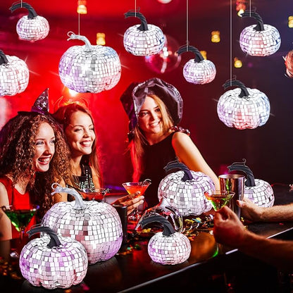 Lenwen 12 Pcs Artificial Disco Pumpkin Glitter Mirror Pumpkin for Decorating Fall Farmhouse Hanging Ornament Harvest Decor for Halloween Thanksgiving Table Centerpiece(Sliver)