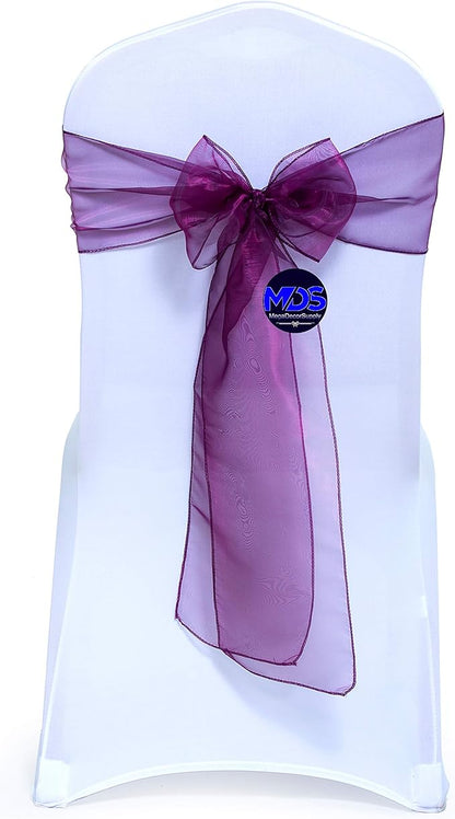 MDS Pack of 200 PCS Organza Chair Sashes Wider Dining Chair Bows Ribbon Tie Back for Wedding Party Birthday Bridal Shower Reception Event Banquet Home Chair Cover Decoration - Eggplant