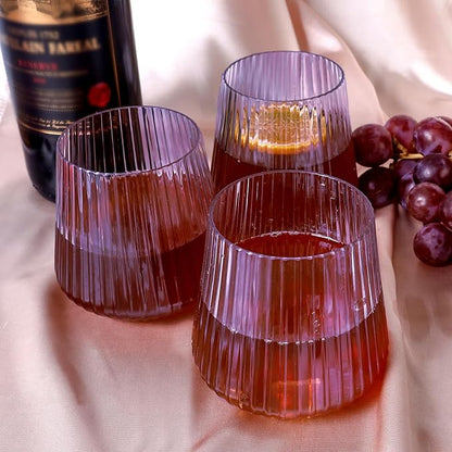 40 Pack Plastic Ribbed Wine Glasses, 14Oz Origami Disposable Wine Glasses Unbreakable Clear Plastic Cocktail Glasses Recyclable Shatterproof Reusable Wine Cups (14oz-blue-40pack)