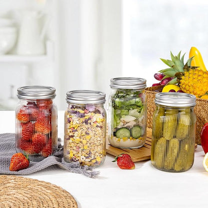 MirthMood 32 OZ Wide Mouth Mason Jars, 4 PACK Glass Mason Jars with airtight Lids, Quart mason jars wide mouth for Fermenting, Pickling, Freezing, Preserving, Meal Prep, Jar Décor
