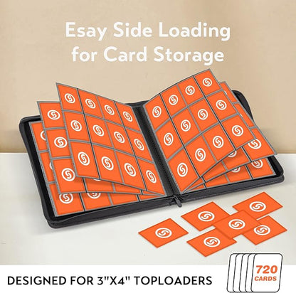 SMYV 12 Pocket Trading Card Binder, Premium PU Cover Card Binder for 720 Cards, Ringless Side Loading Card Collection Album Folders for MTG, TCG, Game Cards & Sports Cards (Orange)