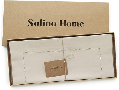 Solino Home Linen Table Runner 90 Inches Long - Cotton Linen Hemstitch Table Runner 14 x 90 Inch for Fall, Autumn, Halloween, Thanksgiving, Christmas